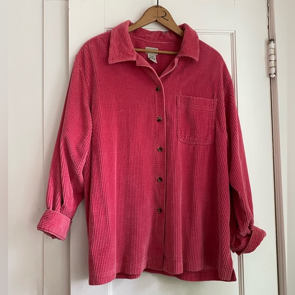 L.L. Bean Tops - L.L. BEAN 100% Cotton Pink Wide Wale Corduroy Work Shirt Chore Coat